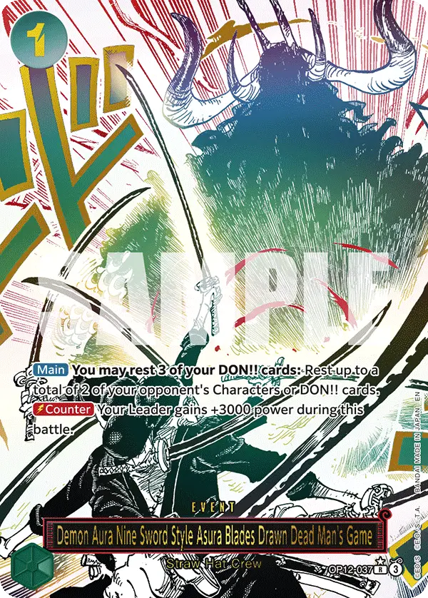 Demon Aura Nine Sword Style Asura Blades Drawn Dead Man's Game (Alt Art), Legacy of the Master OP12-037
