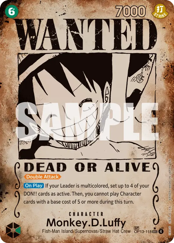 Monkey.D.Luffy (Wanted Poster), Carrying On His Will OP13-118