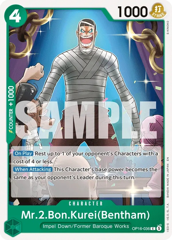 Mr.2.Bon.Kurei (Bentham), The Time of Battle Release Event Cards OP16-036
