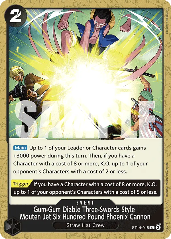 Gum-Gum Diable Three-Swords Style Mouten Jet Six Hundred Pound Phoenix Cannon, Starter Deck 14 3D2Y ST14-015