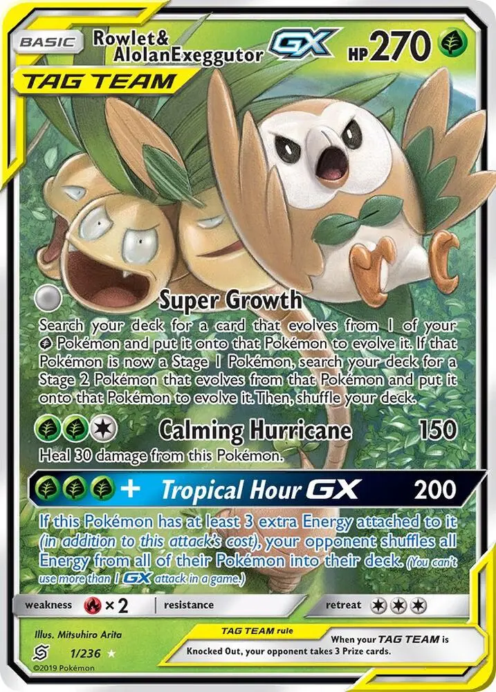 Rowlet & Alolan Exeggutor GX, Unified Minds 1/236