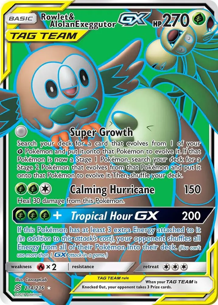 Rowlet & Alolan Exeggutor GX, Unified Minds 214/236