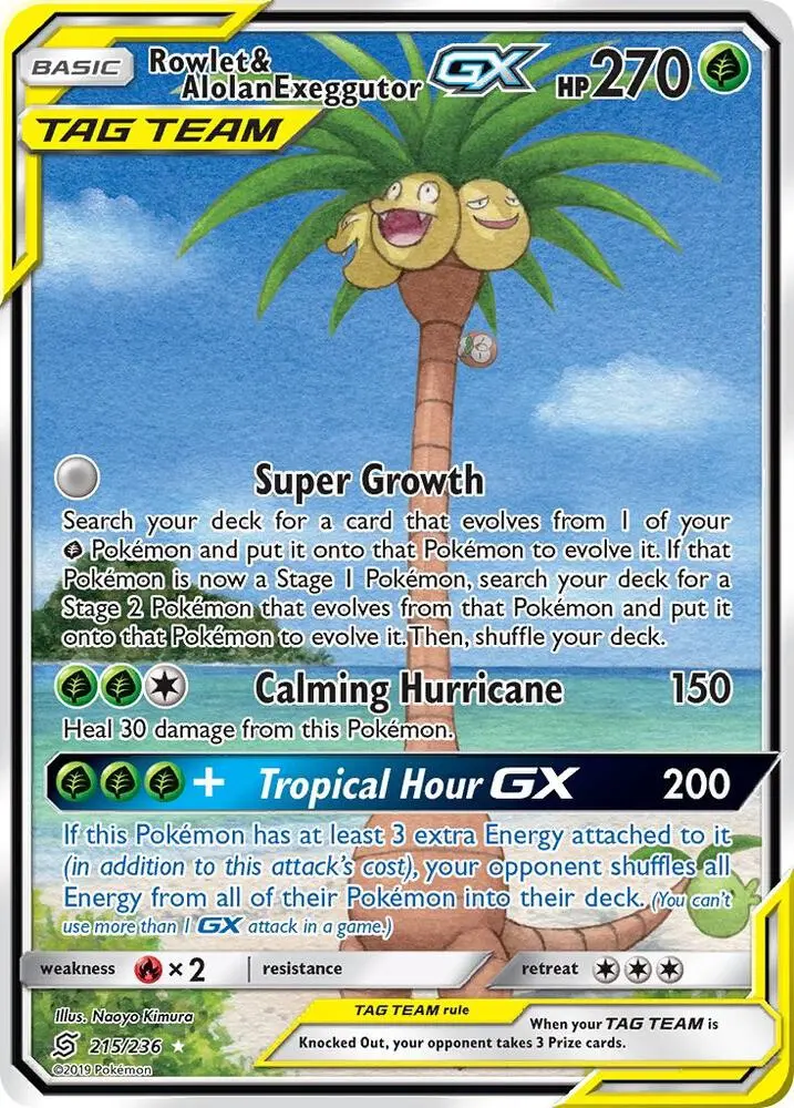 Rowlet & Alolan Exeggutor GX, Unified Minds 215/236