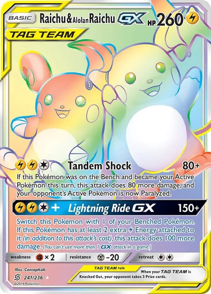 Raichu & Alolan Raichu GX, Unified Minds 241/236