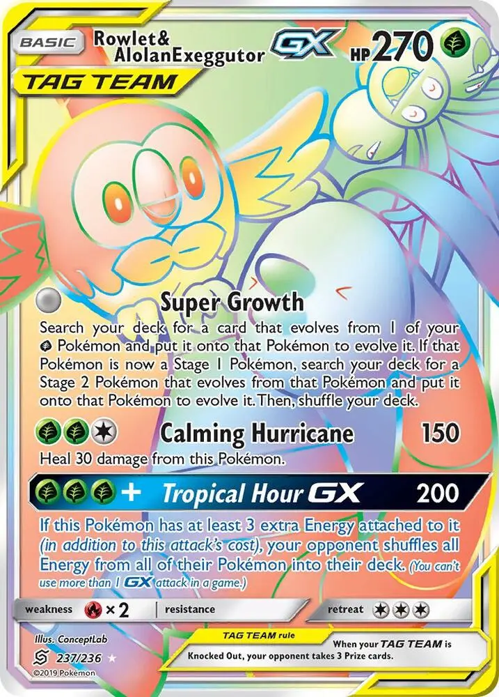 Rowlet & Alolan Exeggutor GX, Unified Minds 237/236