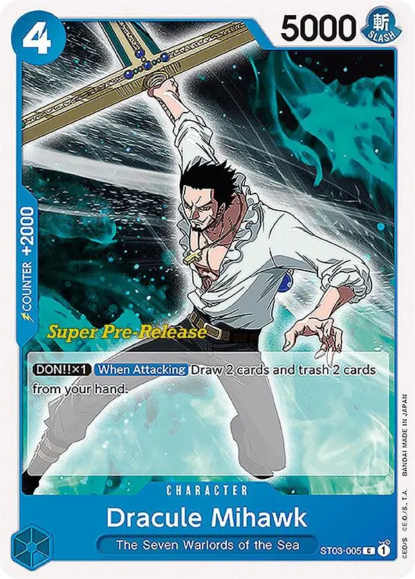 Dracule Mihawk, Starter Deck 3 The Seven Warlords of The Sea (Super Pre-Release Edition) ST03-005