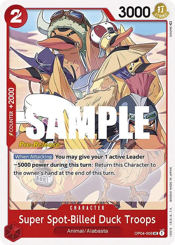 Super Spot-Billed Duck Troops, Kingdoms of Intrigue Pre-Release Cards OP04-009