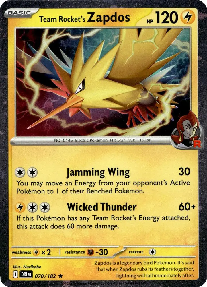 Team Rocket's Zapdos (Destined Rivals Stamp), Miscellaneous Cards & Products 070/182