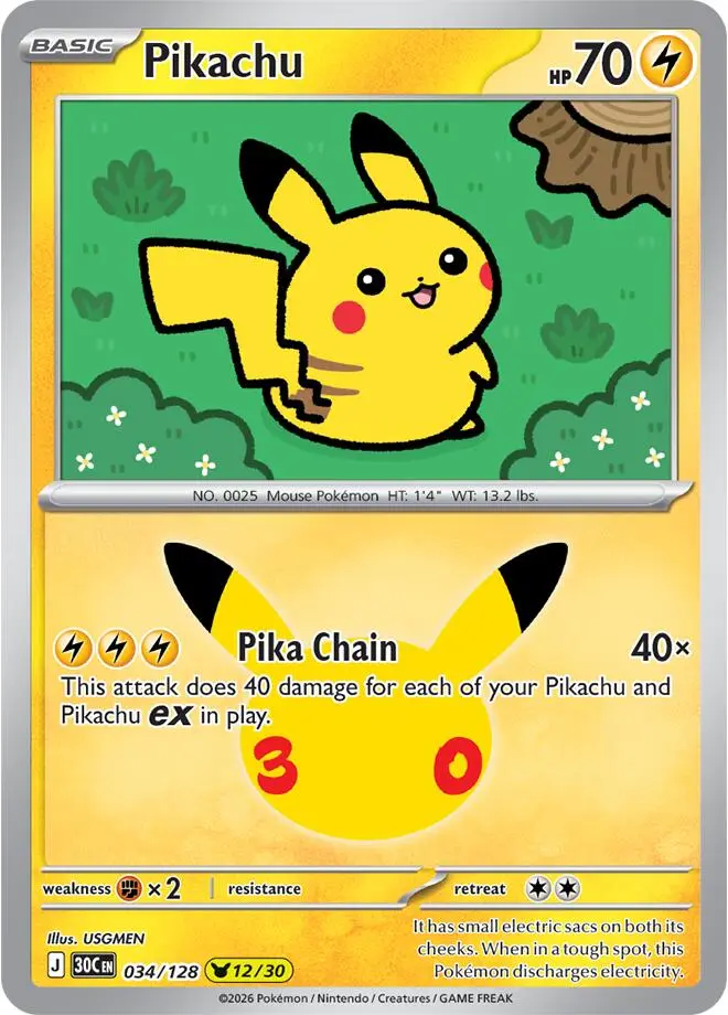 Pikachu, 30th Celebration 034/128